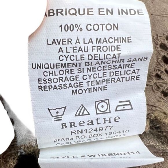 Prana Blouse Women's Medium Brown Trimmed with Lace Open Eyelet Bottom Blouse - Picture 7 of 11